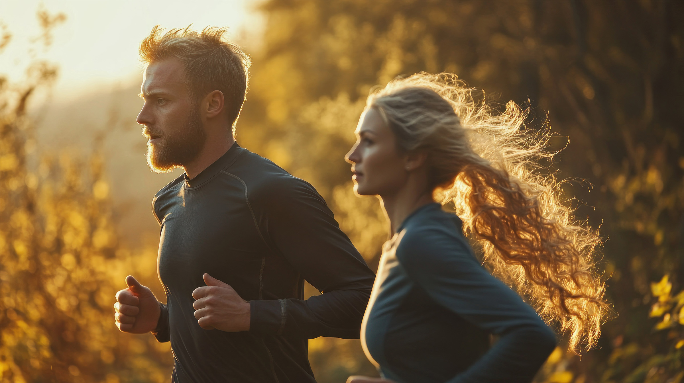 Couple running outdoors